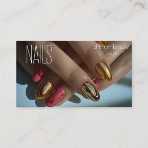 Cartão De Visita Arte de Unhas Tendência Ouro Derretido 