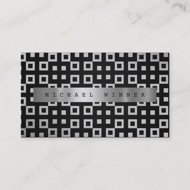 Cartão De Visita Arte Deco Ornamento Geométrico Vip Cinza Foil (Frente)