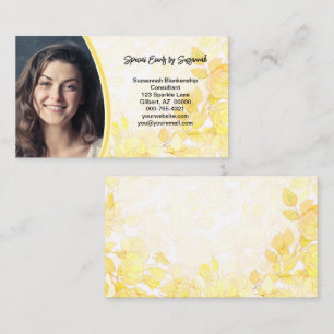 Cartão De Visita Arte Floral Amarela com Foto Personalizada Profiss