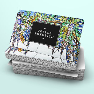 Cartão De Visita Arte floral das glicínias do vitral de Tiffany do