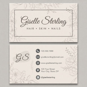 Cartão De Visita Arte Floral Neutral de Ivory - Script Elegante