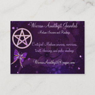 Cartão De Visita Arte Jeweled ametista da borboleta de Wiccan
