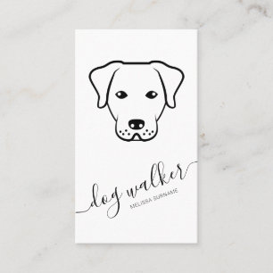 Cartão De Visita Arte Linear de Cachorro Preto e Branco Caminhante