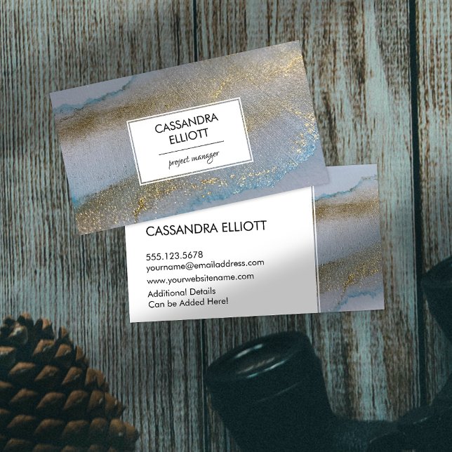 Cartão De Visita Arte Líquida Com abstrato Dourada e Sutil Tinta Az (Criador carregado)