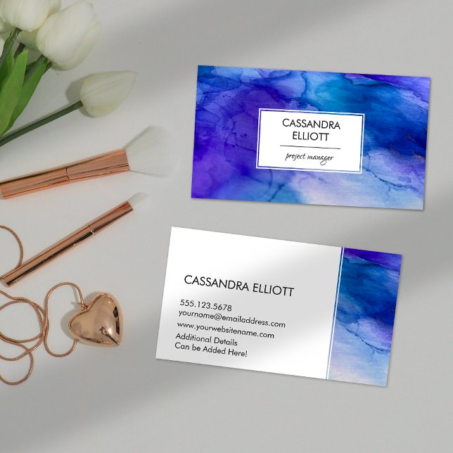 Cartão De Visita Arte líquida de abstrato azul e álcool púrpura (Criador carregado)