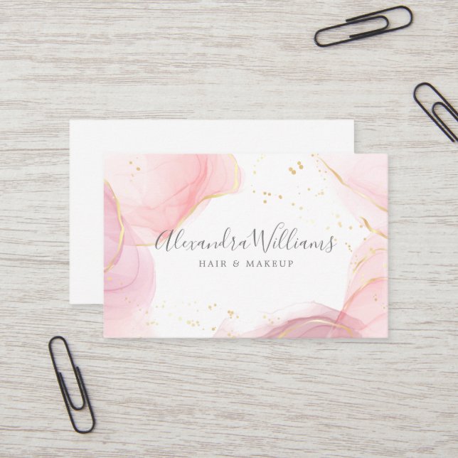 Cartão De Visita Arte Moderna Dourada Rosa Líquida Ca Comercial (Frente/Verso In Situ)