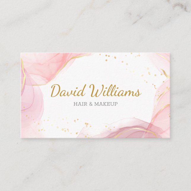 Cartão De Visita Arte Moderna Dourada Rosa Líquida Ca Comercial (Frente)