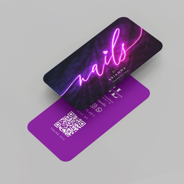 Cartão De Visita Arte Nail Moderna - Arnha Salon Manicure Neon Roxo (Modern Nail Art Nail Salon Manicure Neon Purple Business Card
)