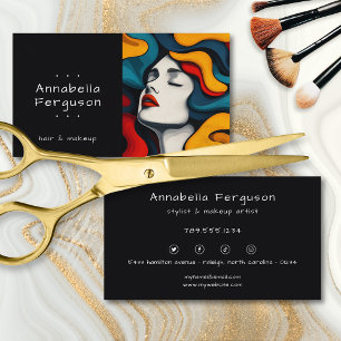 Cartão De Visita Arte Pop Moderna Cabelo Colorido Maquiagem Retro