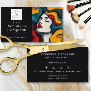 Cartão De Visita Arte Pop Moderna Logotipo Colorido de Cabelo e Maq