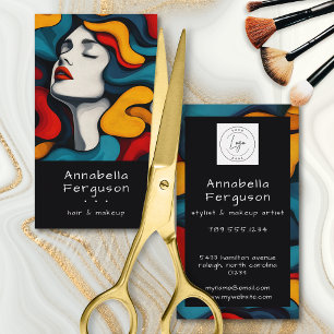 Cartão De Visita Arte Pop Moderna Logotipo Colorido de Cabelo e Maq