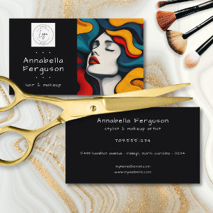 Cartão De Visita Arte Pop Moderna Logotipo Colorido de Cabelo e Maq