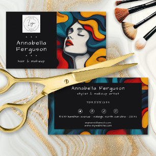 Cartão De Visita Arte Pop Moderna Logotipo Colorido de Cabelo e Maq