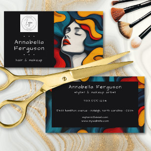 Cartão De Visita Arte Pop Moderna Logotipo Colorido de Cabelo e Maq