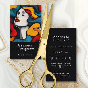Cartão De Visita Arte Pop Moderna Retro Colorida Cabelo Maquiagem