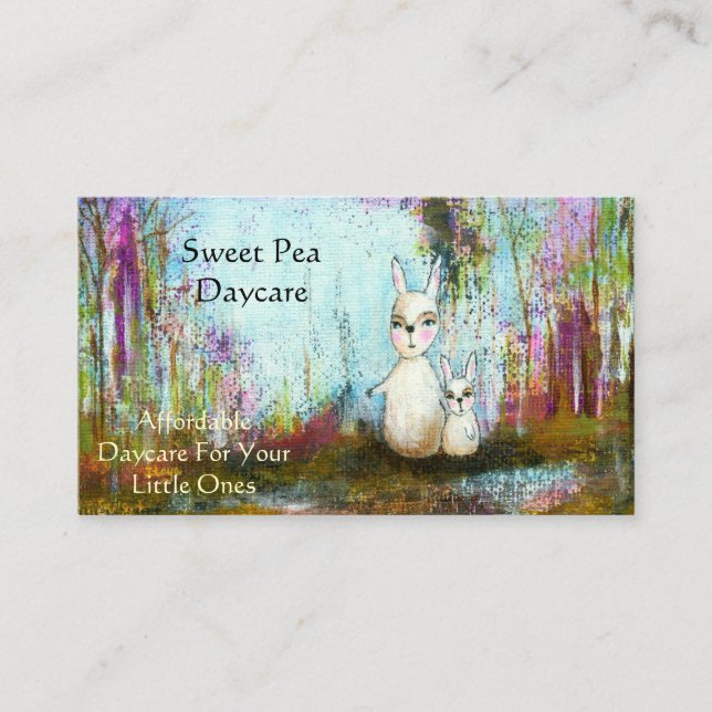 Cartão De Visita Arte popular branca dos coelhos da escola, do Mama (Frente)