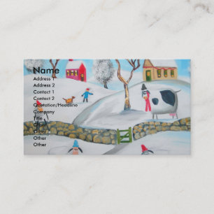 Cartão De Visita arte popular ingénua da cena da neve do inverno