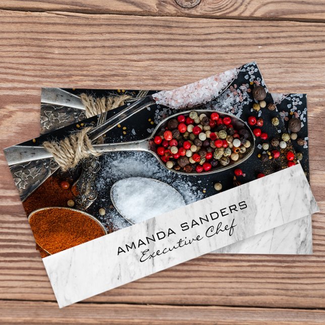 Cartão De Visita Artes Culinárias | Especiarias em colheres (Criador carregado)