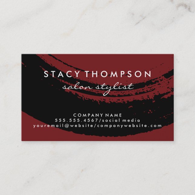 Cartão De Visita Artesanato Bruto em Preto em Vermelho Profundo (Frente)