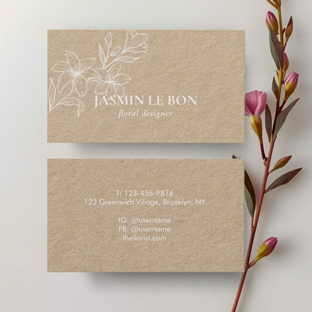 Cartão De Visita Artesanato | Floral Mínimo Chic (Criador carregado)