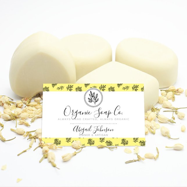 Cartão De Visita Artisan Rosas desenhados à mão e deixa amarelo (Criador carregado)