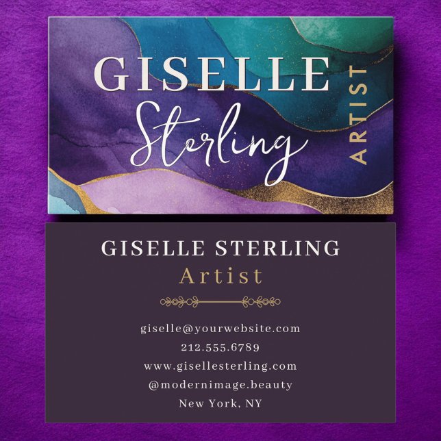 Cartão De Visita Artista Abstrato Roxo Ca-Cama Dourada Roxa (Criador carregado)