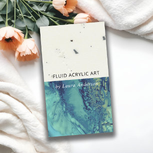 CARTÃO DE VISITA ARTISTA AZUL AQUA TEAL FLUID ACRÍLICO ARTE