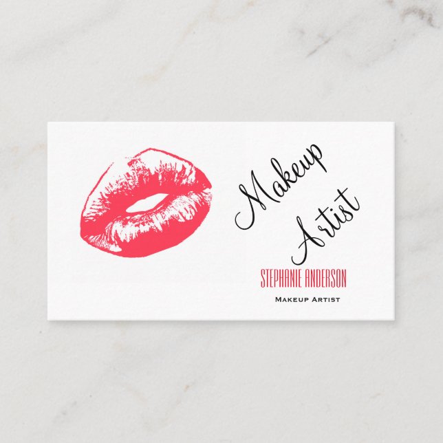 Cartão De Visita Artista da Maquiagem de Lábios Vermelhos Negros e  (Frente)