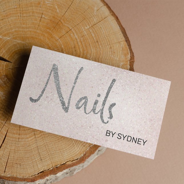 Cartão De Visita Artista da Miniatura Leve-Rosa (Blush Pink Silver Glitter Nail Artist )