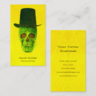 Cartão De Visita Artista da Tatuagem do Crânio Neon Green Yellow Vi