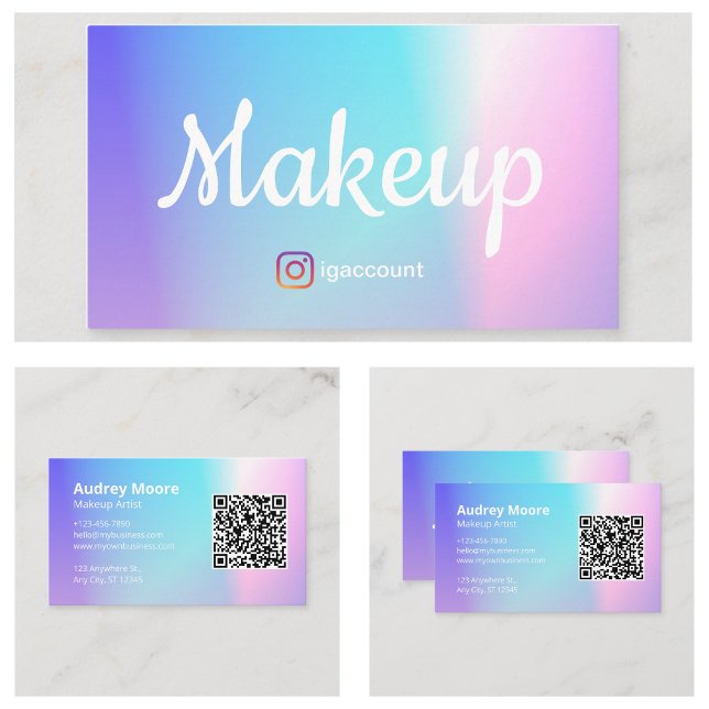 Cartão De Visita Artista de Ativação de Trendência de Código QR (QR Code Trendy Makeup Artist Business Card
)