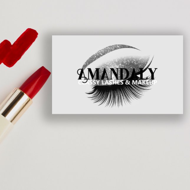 Cartão De Visita Artista de ativação profissional Eyelash Cinza do  (Professional Makeup Artist Eyelash QR LOGO Gray Business Card)
