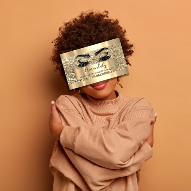 Cartão De Visita Artista de Ativação Profissional Eyelash Dourada L (Professional Makeup Artist Eyelash Gold Glitter Business Card)