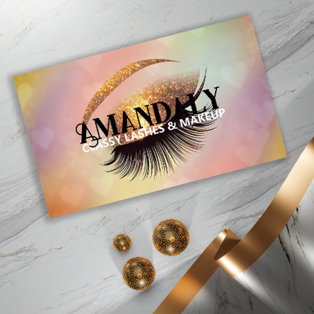 Cartão De Visita Artista de ativação profissional Eyelash LOGO QR D (Professional Makeup Artist Eyelash QR LOGO Gold Business Card)