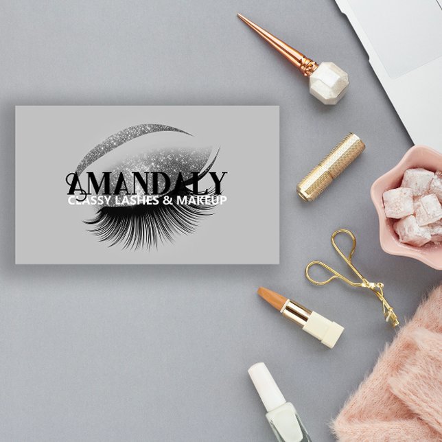 Cartão De Visita Artista de ativação profissional Eyelash QR LOGO S (Makeup Artist Eyelash Extensions QR LOGO Silver Business Card)