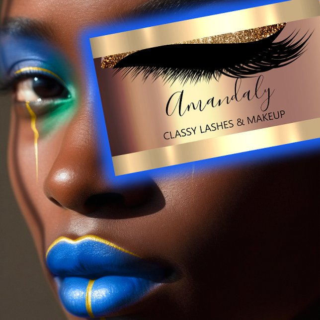 Cartão De Visita Artista de Ativação Profissional Eyelashes Dourado (Professional Makeup Artist Eyelashes Gold Framed Business Card)