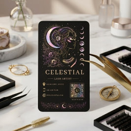 Cartão De Visita Artista de Cílios Celestiais Luxo Preto Dourado QR