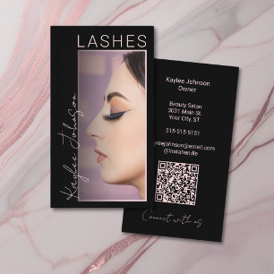 Cartão De Visita Artista de Cílios Minimalista Elegante Foto QR Blu
