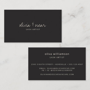 Cartão De Visita Artista de Cílios Soft Black White Script Elegante