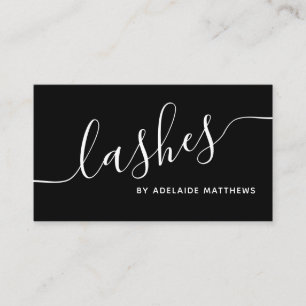 Cartão De Visita Artista de Extensão de Lash Branco Preto Minimali