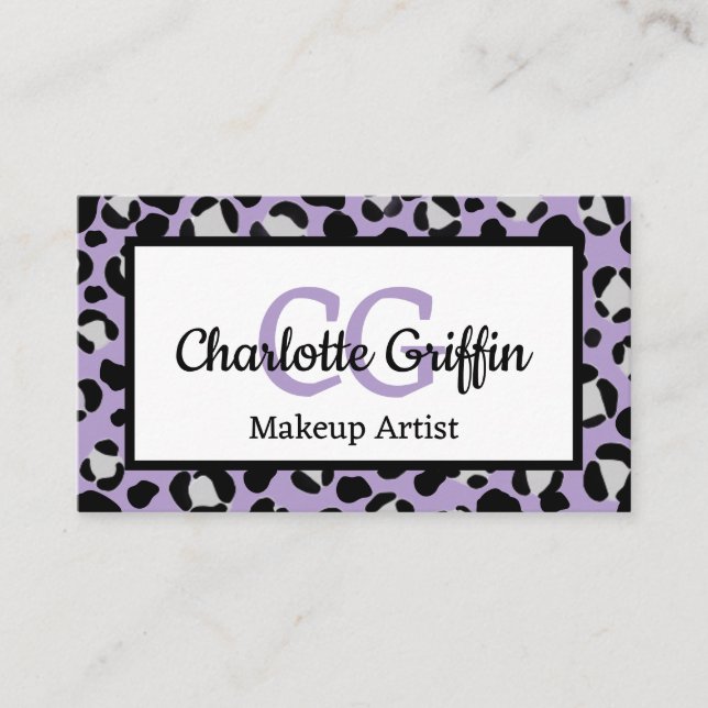 Cartão De Visita Artista de Lash e Maqueamento de Leopardo Roxo lav (Frente)