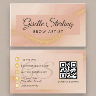 Cartão De Visita Artista de linha Monograma Dourado Monograma QR co