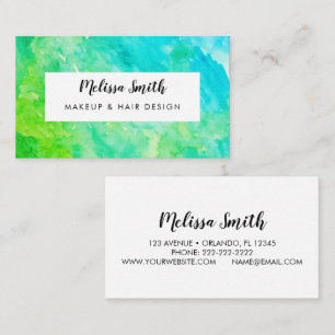 Cartão De Visita Artista de Makeup Abstrato de Cor de Água Verde Az