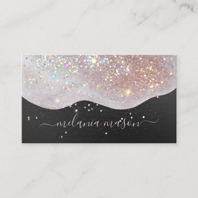 Cartão De Visita Artista de Makeup Glitter Glitter rosa Dourado Blu (Frente)