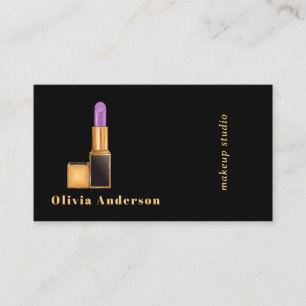 Cartão De Visita Artista de Maquiagem Batom Roxo Preto MUA