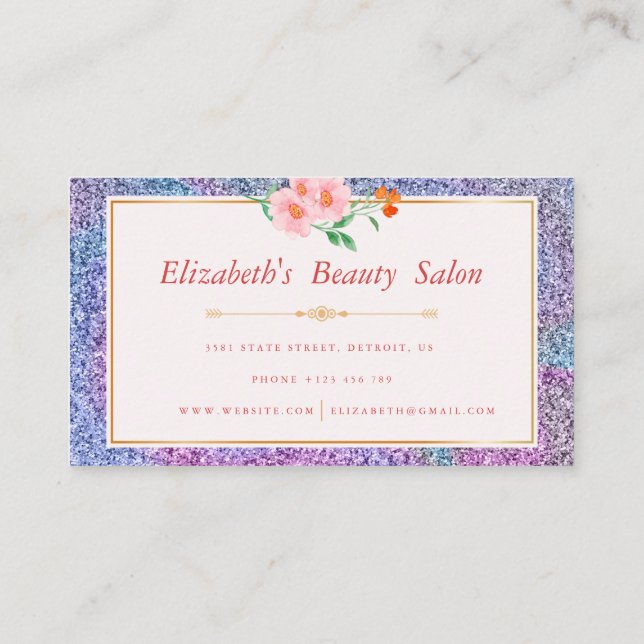 Cartão De Visita Artista de Maquiagem Brilho Iridescente Floral Bel (Verso)