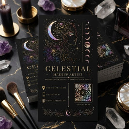 Cartão De Visita Artista de Maquiagem Celestial Luxo Místico QR Bel