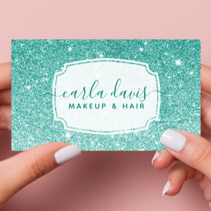 Cartão De Visita Artista de Maquiagem Chic com Glitter Ombre Azul T