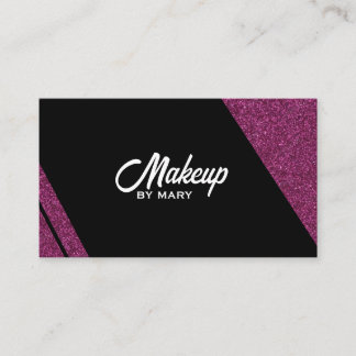 Cartão De Visita Artista de Maquiagem Chic Diagonal Brilho Rosa e P
