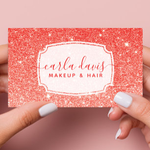Cartão De Visita Artista de Maquiagem Chic Glitter Ombre Vermelho M